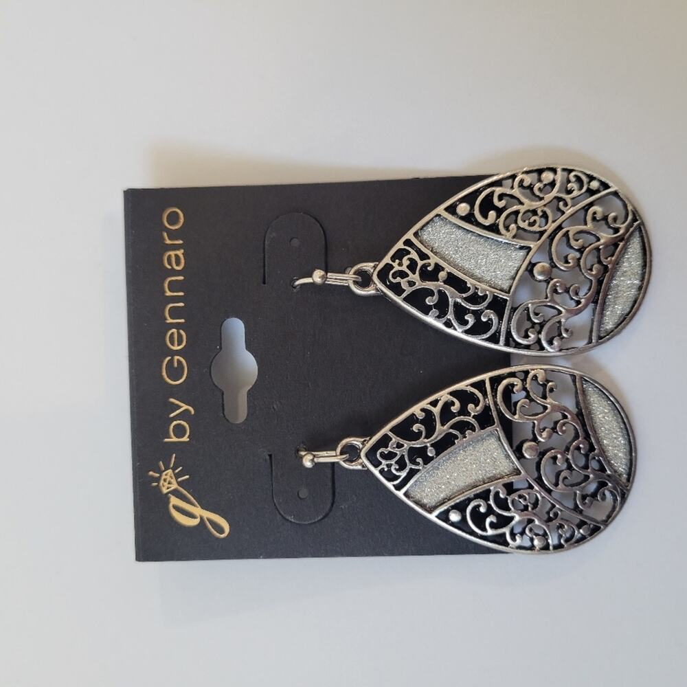 G By Gennaro Silver Tone Dangle Earrings NWT - Picture 2 of 4